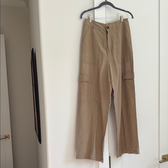 Zara Tan Wide-Leg Cargo Pants - Picture 1 of 3